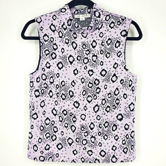 St. John Sleeveless Mock Neck Leopard Print Knit Top Lilac/Black P/XS - Picture 1 of 7